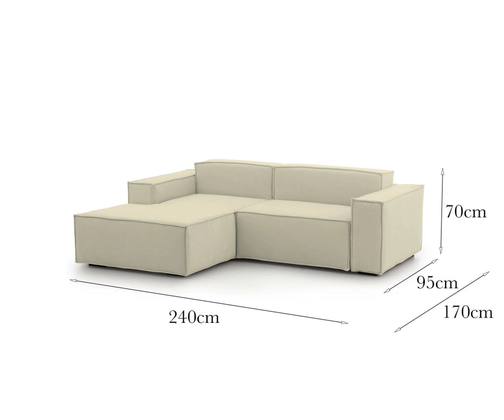 Divano fisso Assurte, Divano componibile a 2 posti large con penisola sinistra, Made in Italy, Sofà\  moderno in tessuto, Cm 240x170h70, Beige
