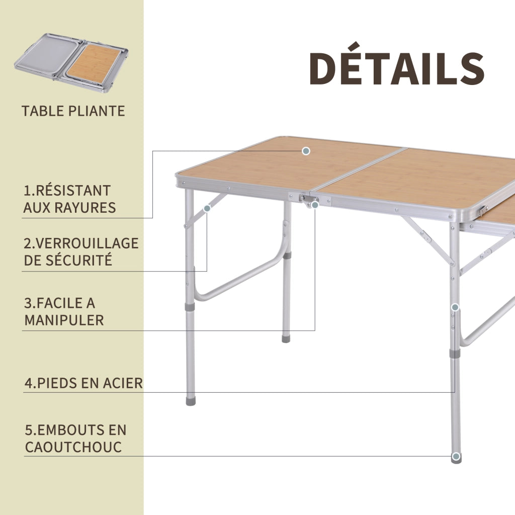 Tavolo pieghevole da giardino allungabile ¨C Xylo ¨C Alluminio MDF effetto bamb¨´ altezza regolabile