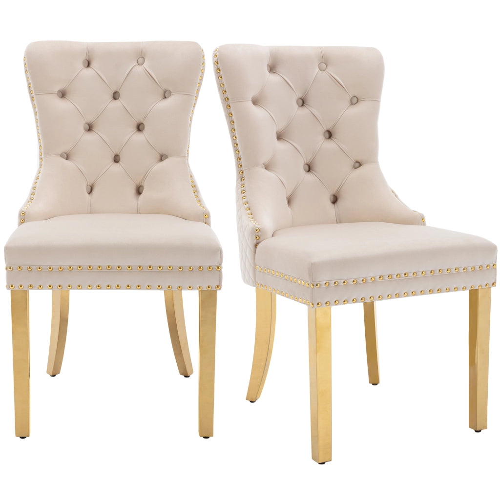 Sedia da pranzo (sedia da cucina, sedia da soggiorno con battente porta unico sul retro, 2 pezzi), sedia imbottita con finiture a borchie, gambe di su