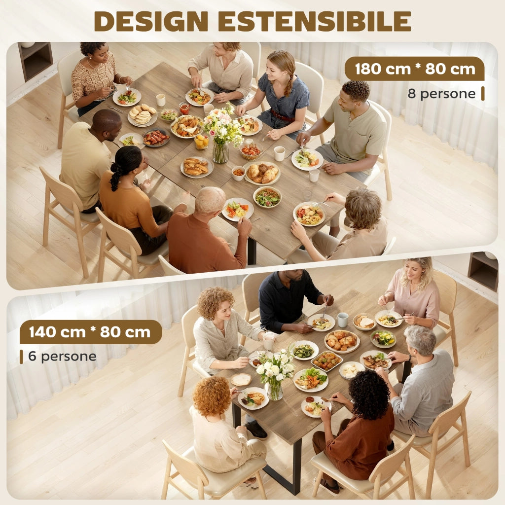 Tavolo da Pranzo Industriale per 6-8 Persone con Ribalta Rotonda. in Legno e Acciaio. 180x80x75 cm