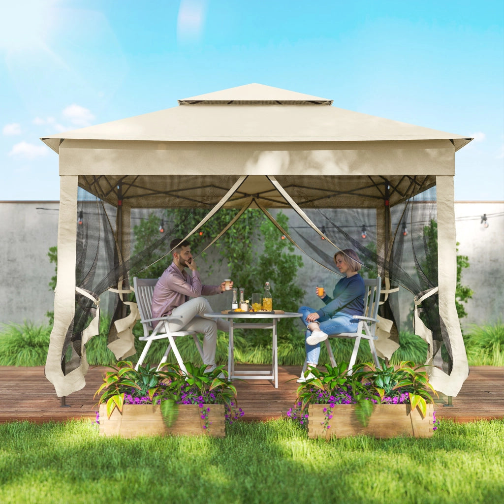 Gazebo pieghevole pop-up 3x3m ¨C Xylo ¨C metallo poliestere impermeabile anti UV con zanzariere crema