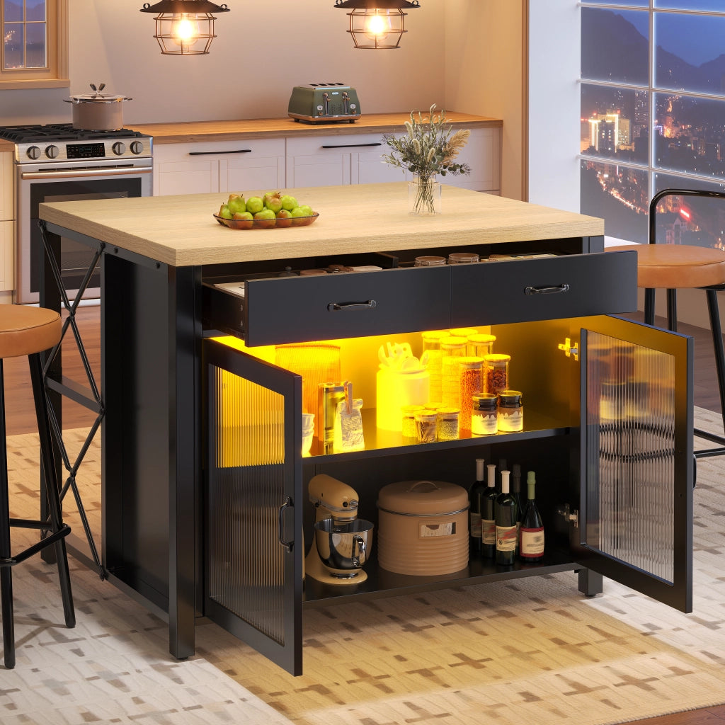 Set Tavolo Bar con Sgabelli per 4 Persone con LED ¨C Xylo ¨C Nero, Piano Cucina