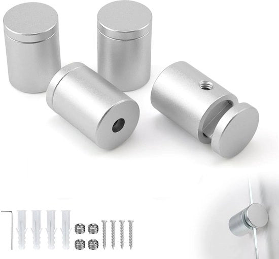 Supporto per specchio a parete 4 parti - Montaggio per specchi - Materiale: lega di alluminio - Massimo spessore di avvitamento 6 mm - Incluso: accessori di montaggio - Adatto per ambienti umidi - Supporto per parete con beugolo