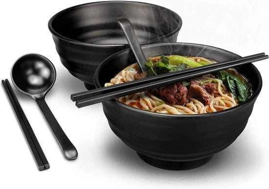 Insalata Tazza Set da 6 pezzi - 90 ml - Grande Tazza da Insalata - Tazza Antiscivolo con Cucchiaio e Forchette - per Insalata Pasta Frutta e Insalata di Pasta - Nero