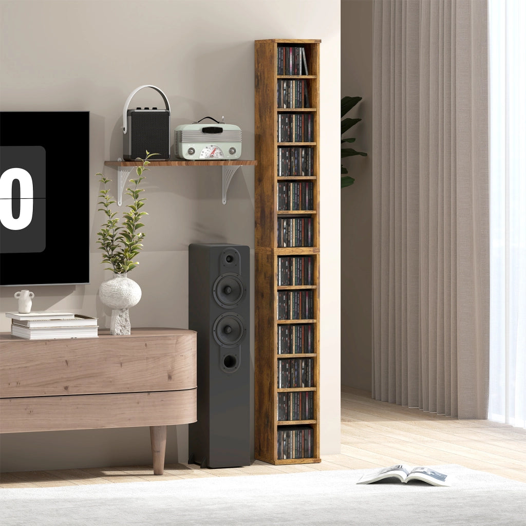 Libreria per CD ¨C Xylo ¨C legno marrone rustico, 2 mobili con ripiani regolabili, 21x22.5x88.5 cm