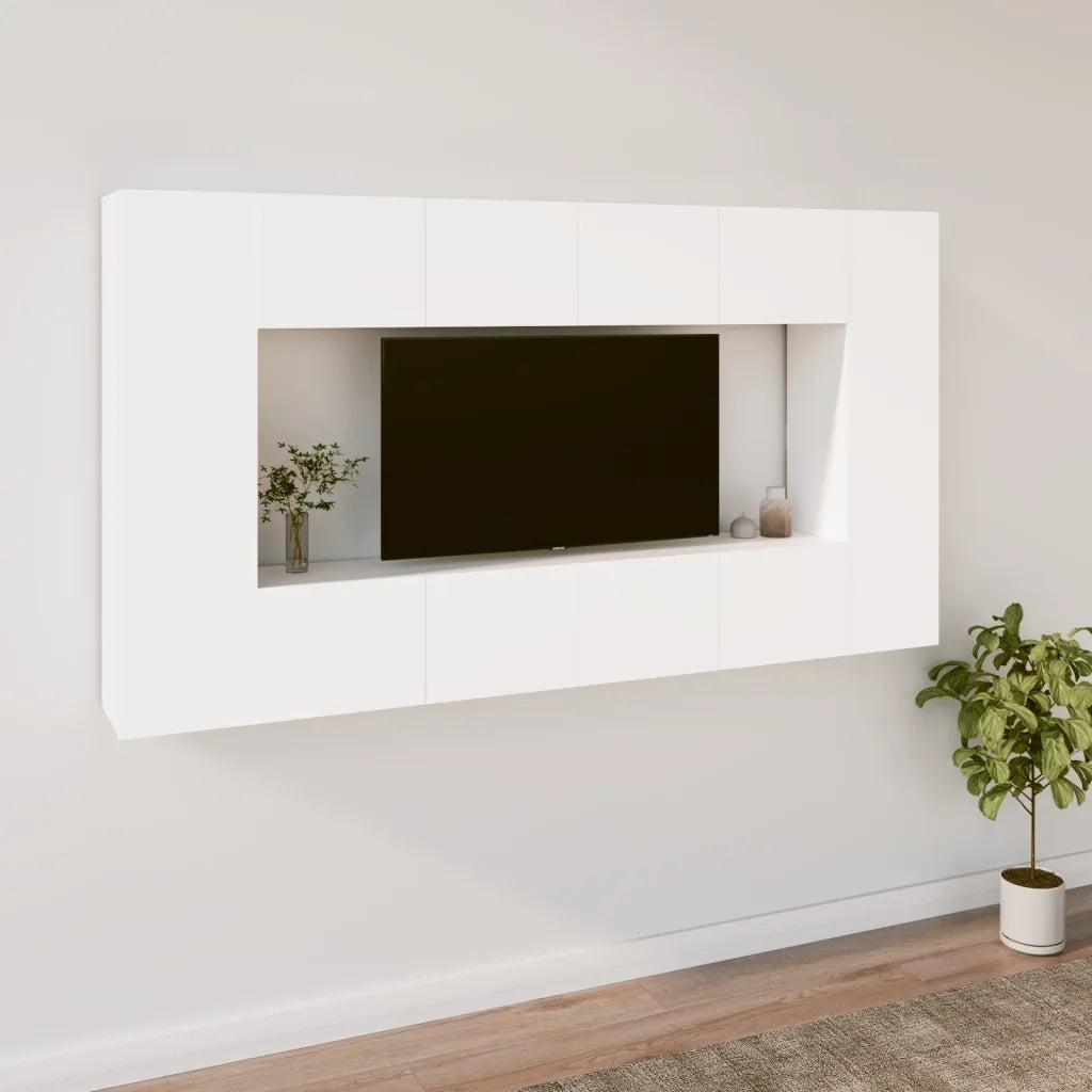 Set Mobili Porta TV 8pz | Armadietto TV | Mobile Porta TV Bianco in Legno Multistrato