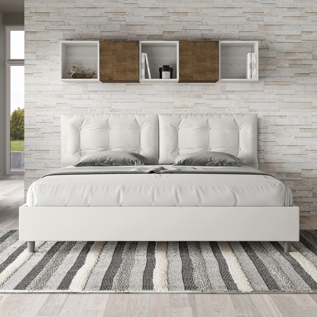 BS COM Letto matrimoniale king size con rete imbottito 200x200 similpelle bianco