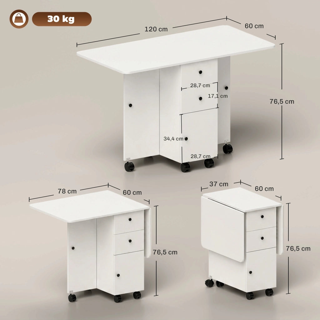 Tavolo da pranzo pieghevole allungabile con cassetti ¨C zephmum ¨C bianco 120x60x75 cm