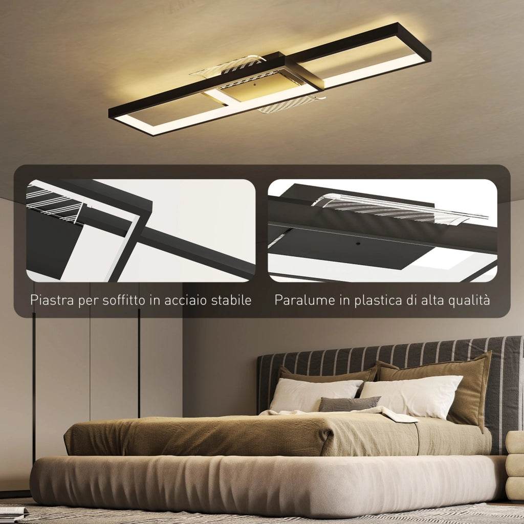 Lampada LED a Soffitto 70x30 cm Dimmerabile 3000-6000K con Telecomando e Interruttore Nero