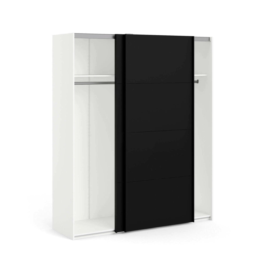 Guardaroba 2 ante Portlouis, Mobile camera da letto, Cabina armadio portabiti, Armadio appendiabiti, 182x62 h220 cm, Nero e Bianco