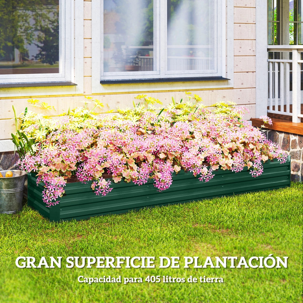 Fioriera Rettangolare da Giardino ¨C Xylo ¨C Acciaio Galvanizzato Verde 240x60x30 cm