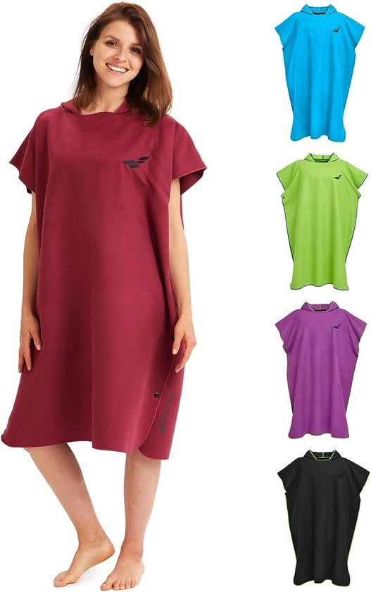 Poncho in microfibra, per uomo e donna, compatto e molto leggero; poncho da surf, aiuto durante il trasloco, asciugamano e poncho per avvolgere dopo il bagno, rosso, large