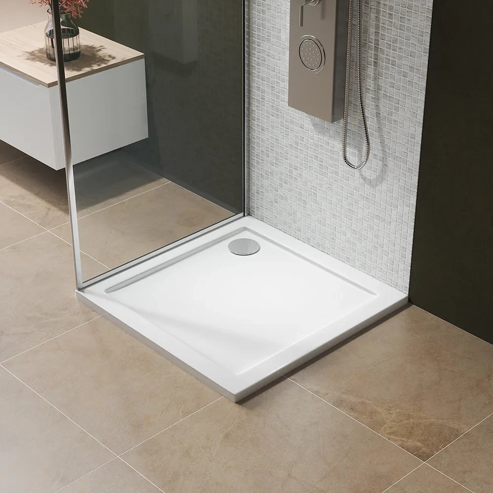 Piatto doccia 80x80 cm bianco lucido bordato in acrilico rinforzato | Asteios