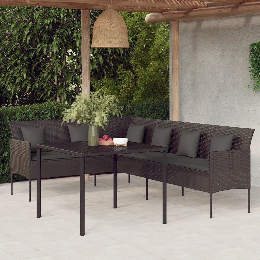 Set da Pranzo da Giardino 2 pz con Cuscini Nero in Polyrattan 362338