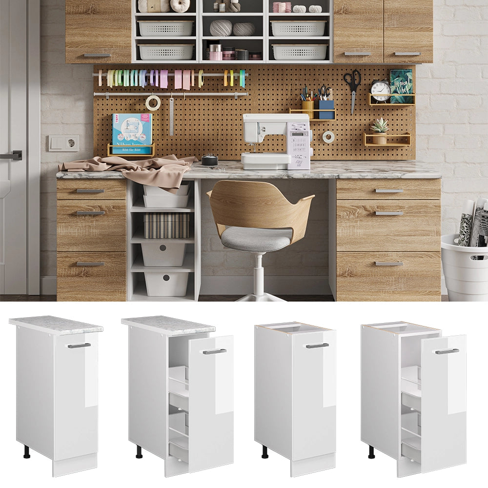 Vicco Base universale Bianco lucido 30 cm con anta, senza piano di lavoro