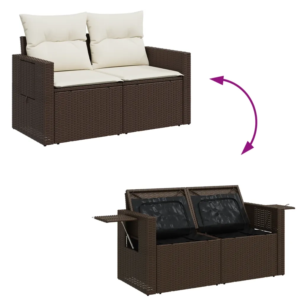 Divano da Giardino a 2 Posti con Cuscini-Sofa da Giardino-Divano da esterno in Polyrattan Marrone 364129