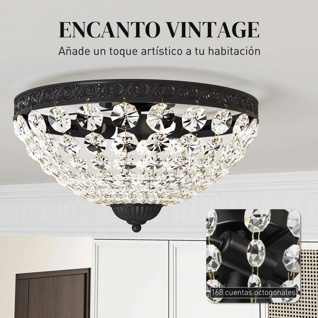 Lampada a Soffitto Vintage con Perline di Cristallo ¨C zephmum ¨C Nero 2xE14 40W