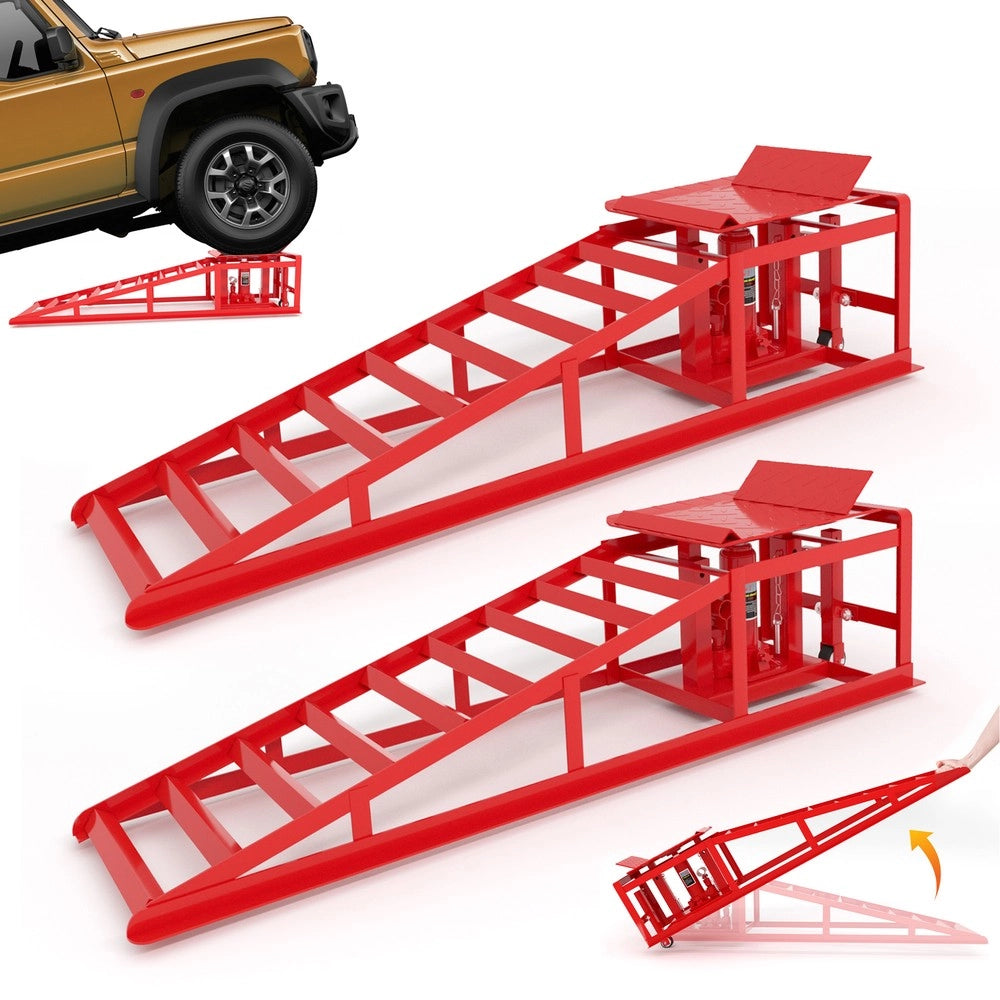 Set 2 Rampe di Sollevamento Idrauliche con Ruote 5T ¨C Xylo ¨C Altezza 23-36 cm, Rosse