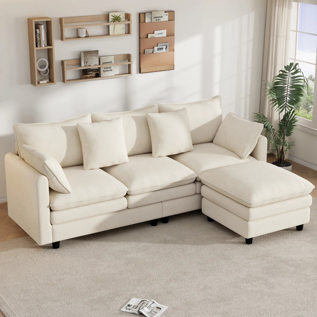 DIVANO angolare 3 posti 212x150x90 cm Chenille Beige con chaise longue