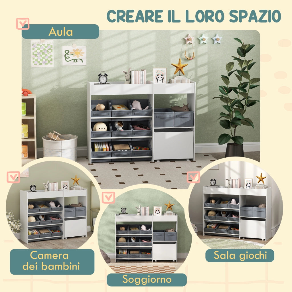 Mobile Portagiochi Bambini ¨C Xylo ¨C 11 Cestini Tessuto Bianco 105x30x80cm