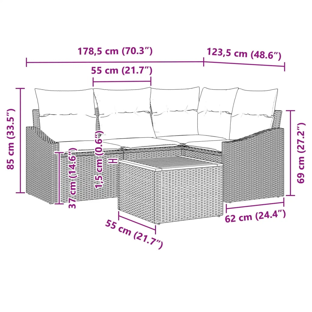Set Divano da Giardino con cuscino 5 pcs Nero polyrattan 3347830