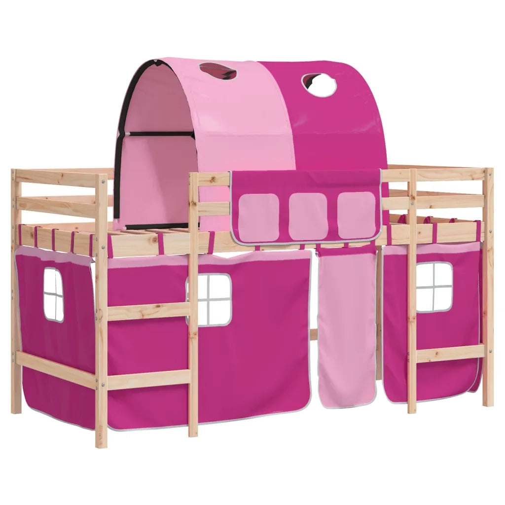 Letto a Soppalco con Tunnel Bambini Rosa 80x200cm Massello Pino 3206984