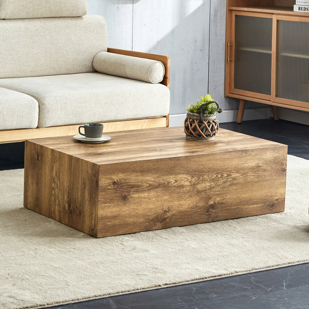 Tavolino da caffè rettangolare in MDF con venatura legno - per soggiorno - 90×50×30 cm - legno