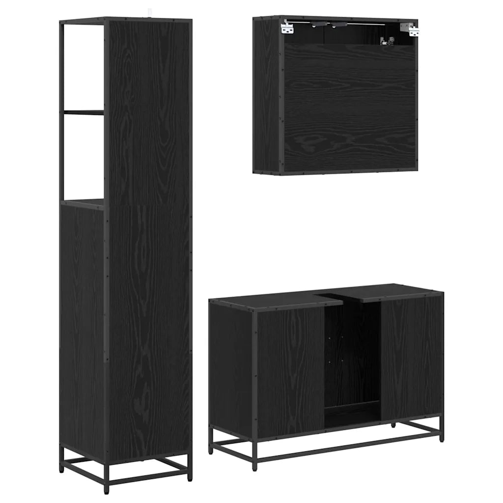 Set di mobili per il bagno 3 pcs Rovere Nero Legno multistrato 3402455