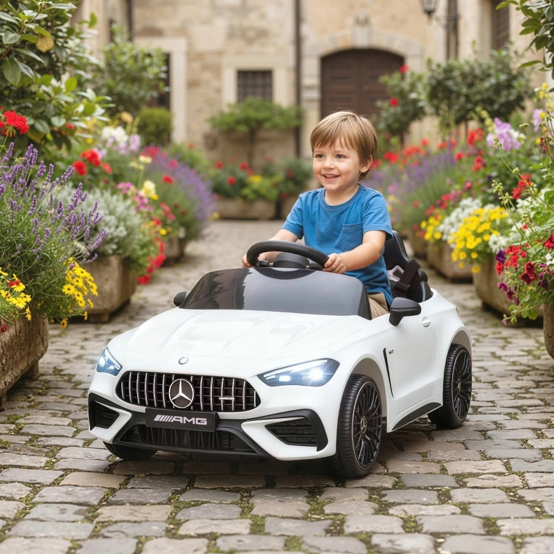 Macchina elettrica per bambini, design Mercedes, motore 12V, telecomando, luci a LED, musica, per bambini dai 3 ai 6 anni, bianca