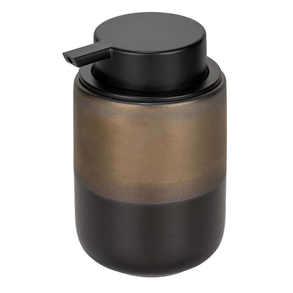Set accessori bagno con dispenser e porta spazzolino nero opaco e bronzo in ceramica Teos