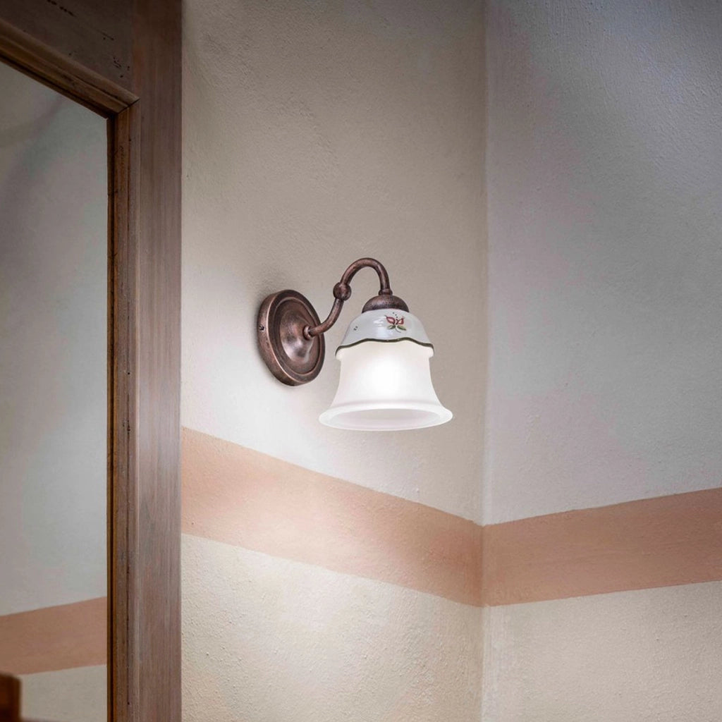 Applique Classica Ferrara Metallo E Ceramica Nero Sfumato Rame 1 Luce E14