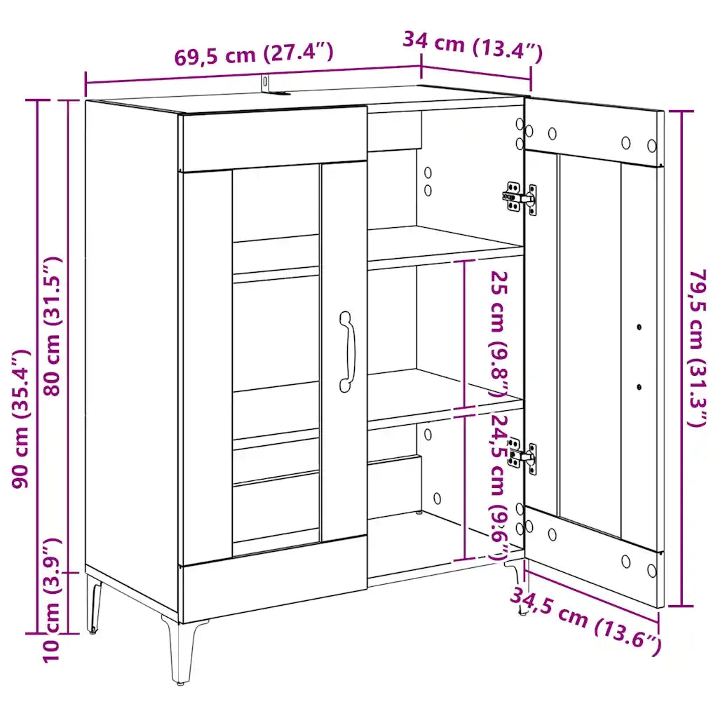 Credenza Rovere Sonoma 69,5x34x90 cm in Legno Multistrato 812126