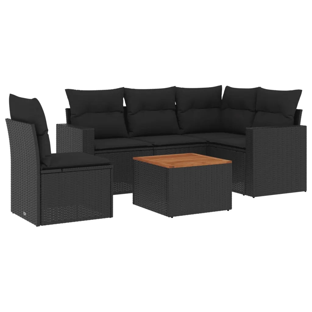 Set Divano da Giardino 6 pz con Cuscini Nero in Polyrattan 3224123