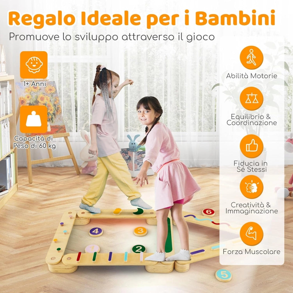 Trave di Equilibrio per Bambini, Giocattoli Montessori in Legno con Pietre di Passaggio, per Allenamento Sensoriale e Bilanciamento per Bambini 1 Anni+