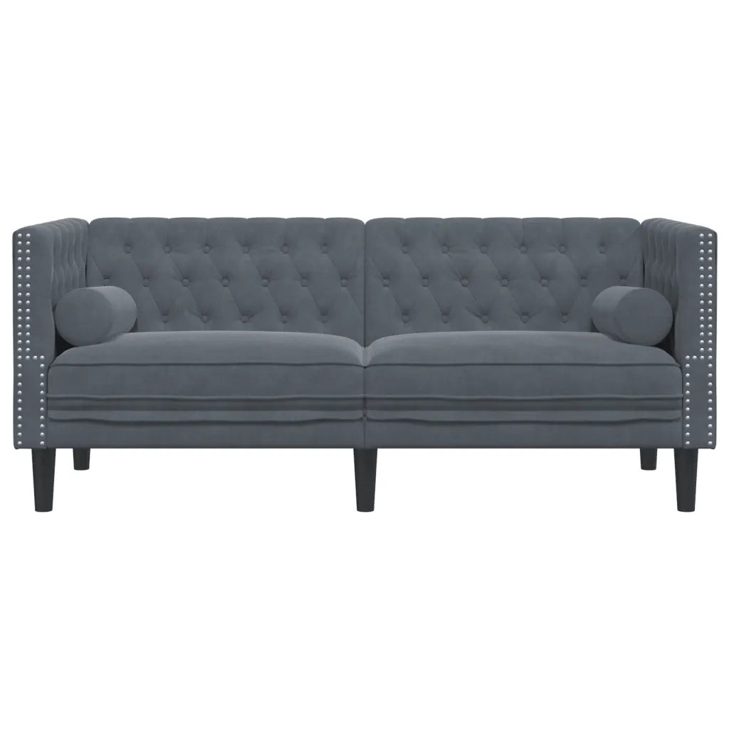 Divano Chesterfield con Rinforzi 2 Posti Grigio Scuro Velluto 372684