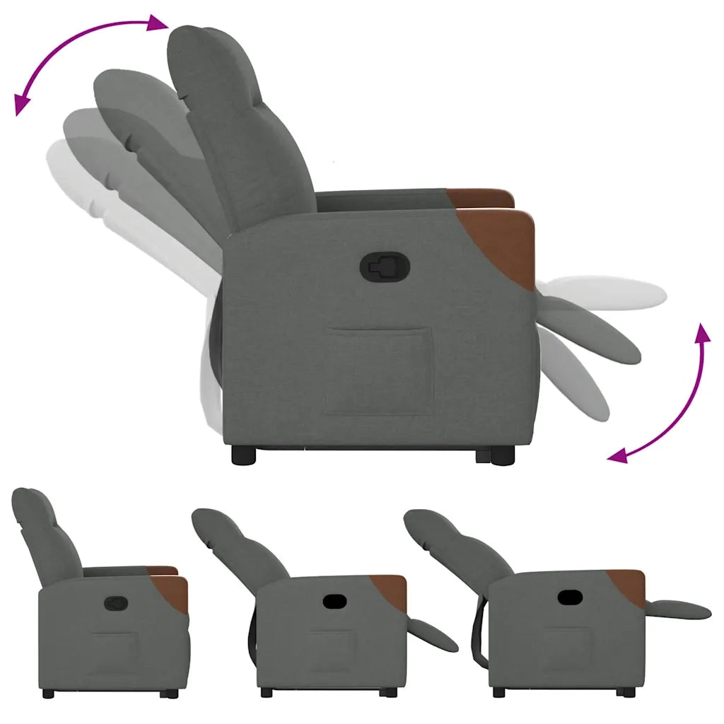 Poltrona | Sedia Relax Alzapersona Reclinabile Grigio Scuro in Tessuto