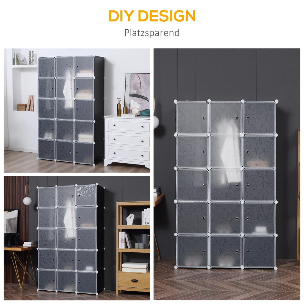 Armadio a cubi con cassetti e ante scorrevoli ¨C Minimal ¨C Nero e Bianco 111x47x183 cm