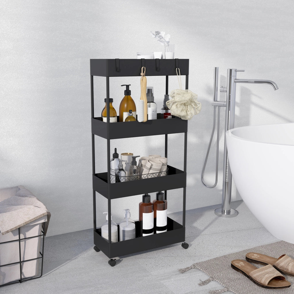 Carrello da cucina 4 livelli ¨C zephmum ¨C 40x19x90 cm nero