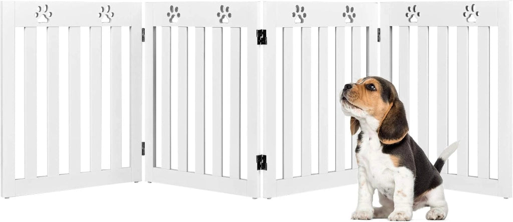 Cancelletto di Sicurezza Pieghevole, Barriera per Animali Domestici, in Legno, 4 Pannelli, 203 x 60 x 1,5 cm (Bianco)