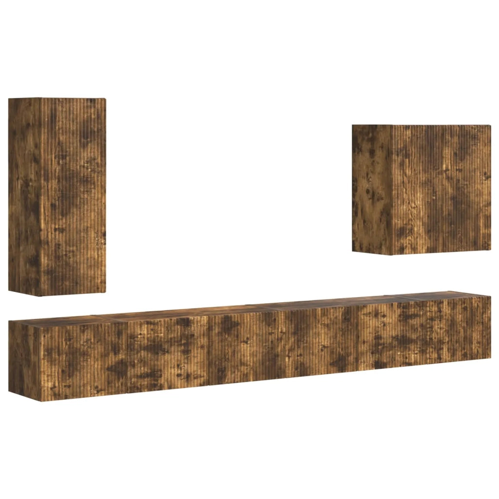 Set di Mobiletto da TV a Parete 6 pz-Credenza per TV sospesa Rovere fum¨¦