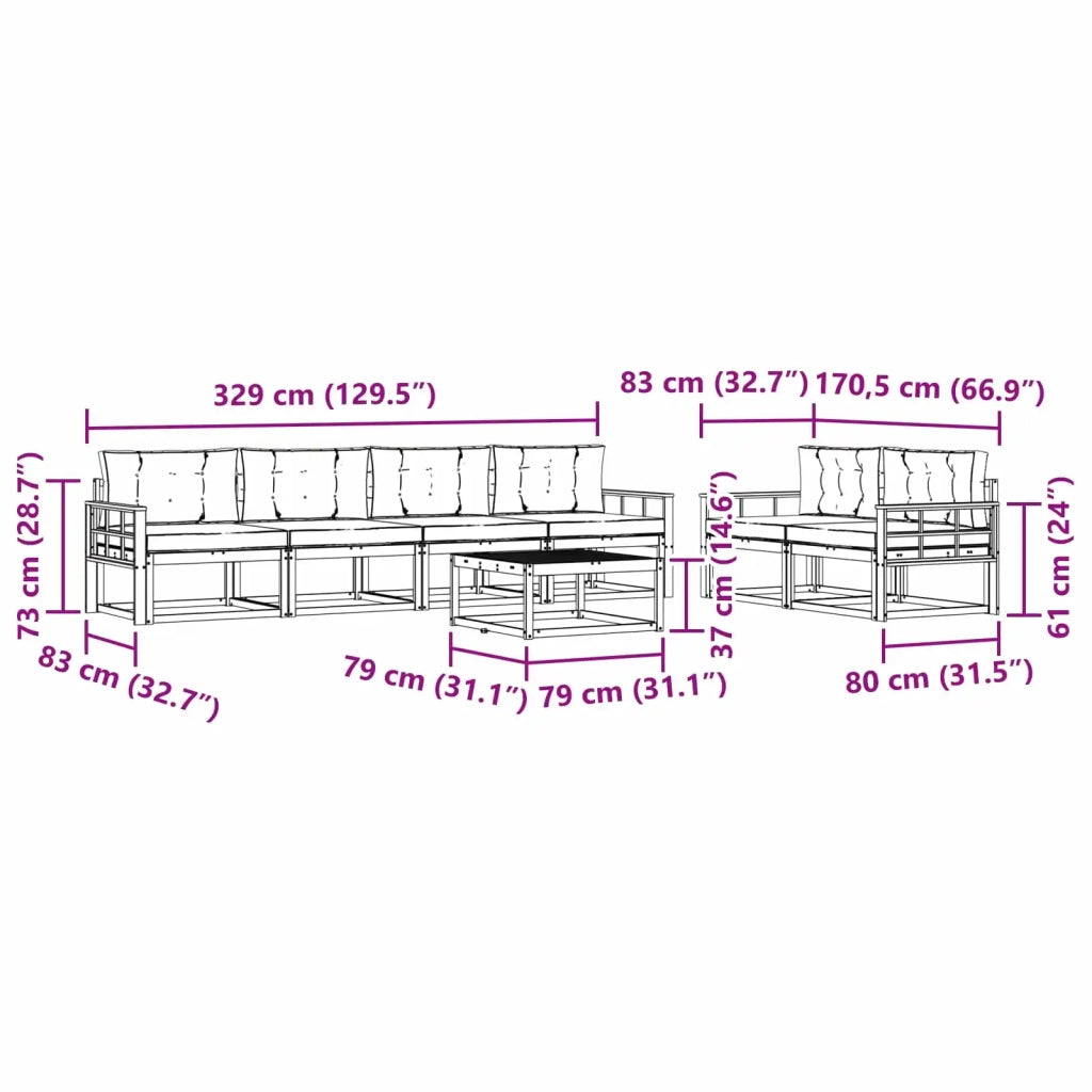 Set di divani da esterno 6 pz Bianco e Grigio Chiaro 3386105