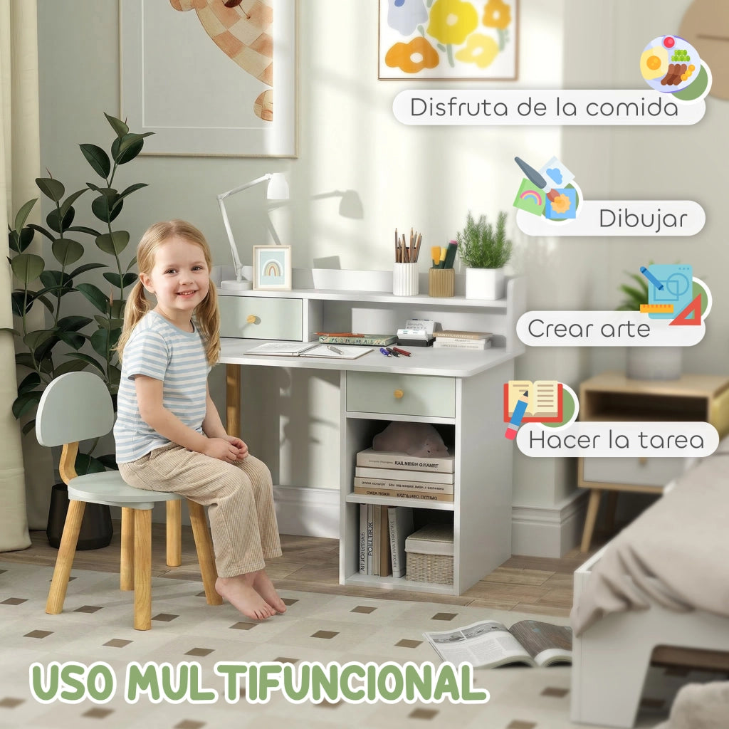 Scrivania per bambini con sedia ¨C zephmum ¨C verde chiaro e bianco 90x50x75