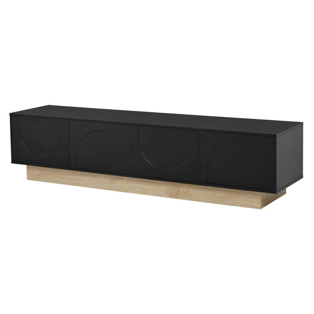 Mobile TV con 4 ante e 2 ripiani per soggiorno; apertura push to open; MDF nero; 175×40×41.5 cm