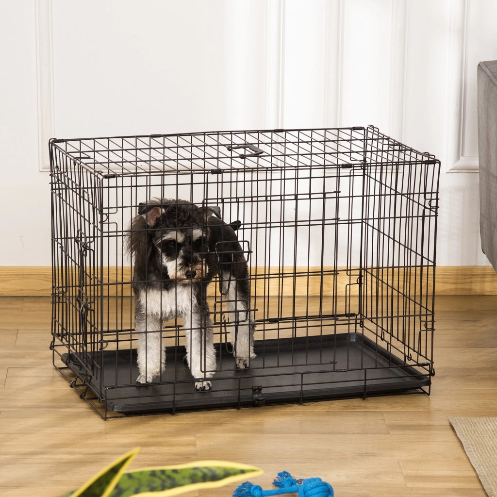 EasyComfort Gabbia per Animali Domestici Trasportino per Cani e Gatti Pieghevole in Acciaio Doppia Apertura, 76x46x52cm, Nero