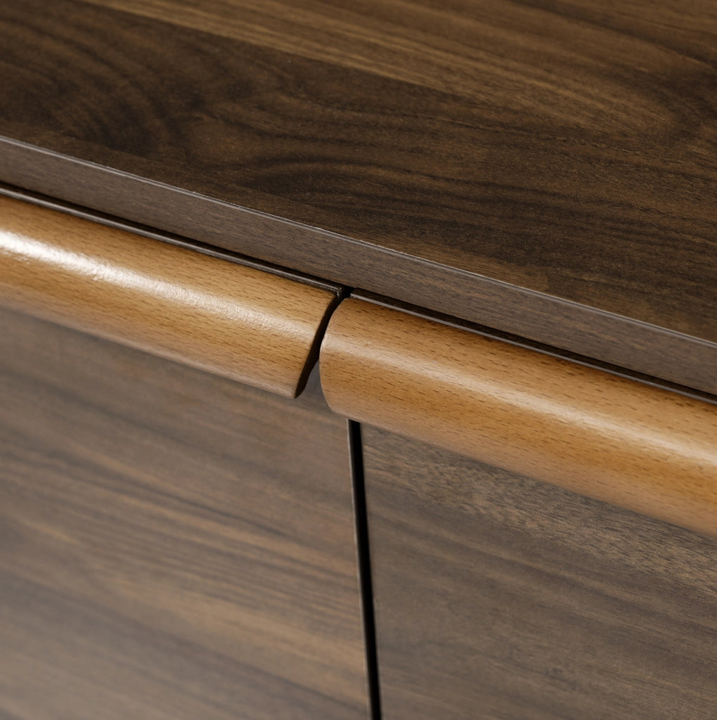 Credenza 120x40x77 cm con 3 cassetti e armadietto a 2 ante; ripiano regolabile in legno e metallo rovere scuro