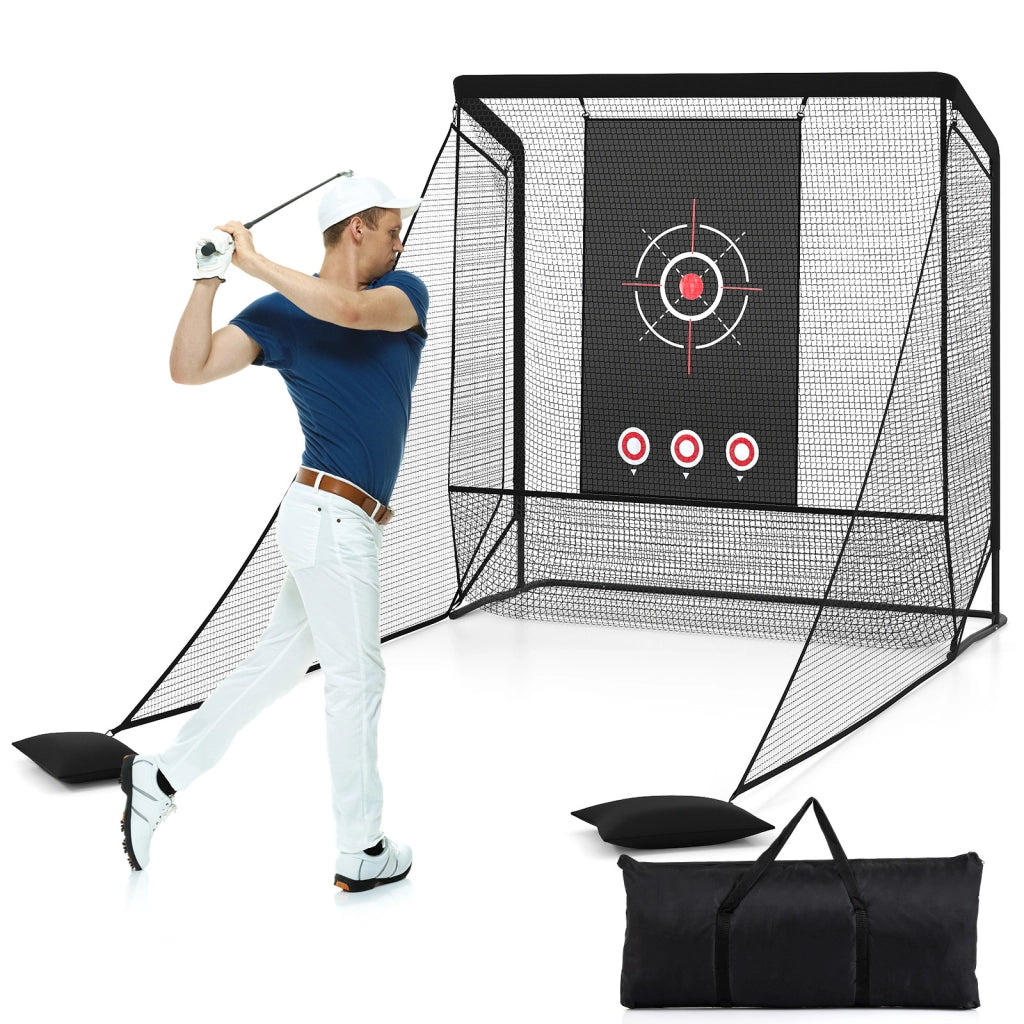 Rete da golf per allenamento con bersaglio 2 barriere laterali sacchi di sabbia e borsa da trasporto, Rete pratica da golf 300cm