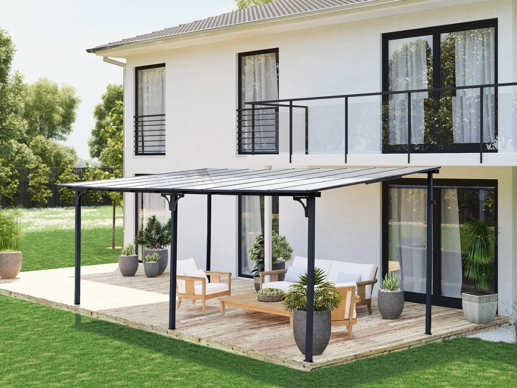Pergola addossata "Marvin" - 5,5 x 3 m - 545 x 298 x 243 cm - Grigio scuro