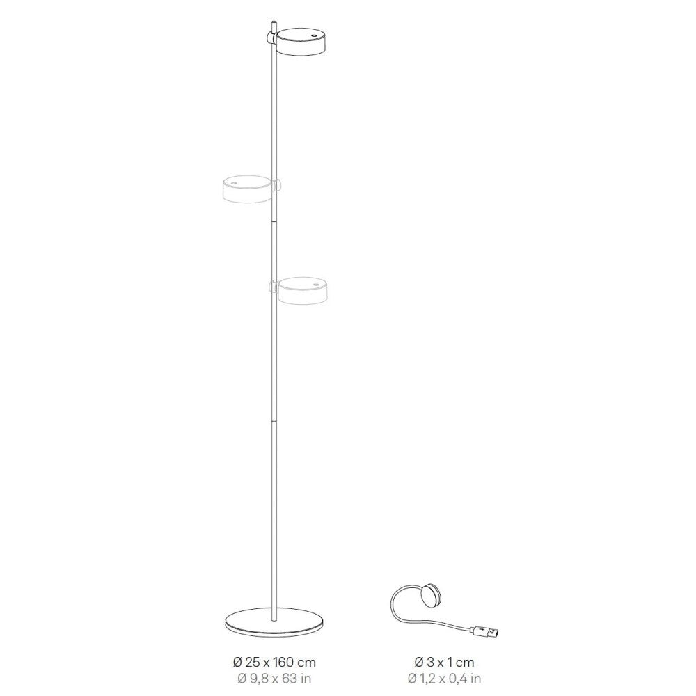 Zafferano Super O Lampada a led da terra Bianca ricaricabile e dimmerabile - 3 Modulo Luce