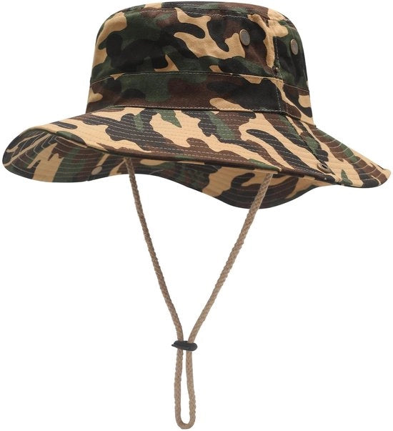 Cappello da Sole Camuffato - Flessibile - Leggero - Tessuto a Maglia Respirante - Impermeabile - Cinturino di Cotonatura - Regolabile - Cappello da Esterno