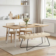 Panchina con bottoni imbottiti Crema 110 x 40 x 46 cm Tessuto 42038378